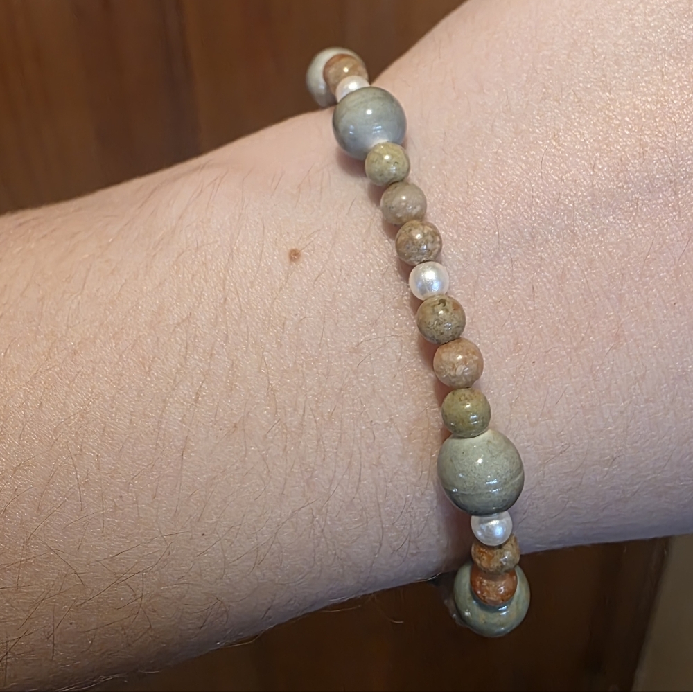 Handmade Jasper And Glass Beaded Bracelet